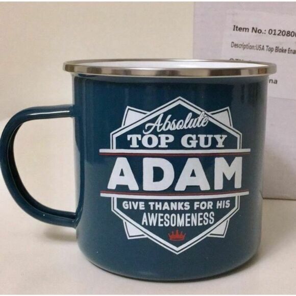 Coffee Mug Camping Retro Tin Enamel - Adam - - Picture 1 of 3